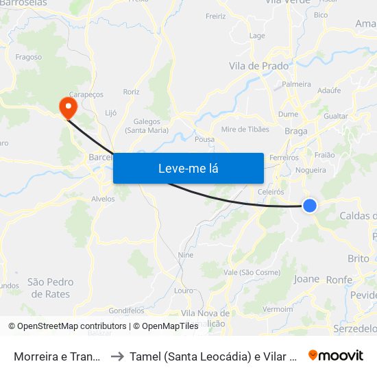 Morreira e Trandeiras to Tamel (Santa Leocádia) e Vilar do Monte map