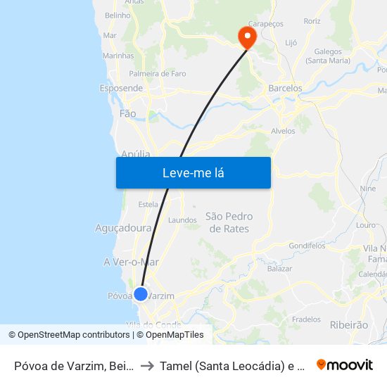 Póvoa de Varzim, Beiriz e Argivai to Tamel (Santa Leocádia) e Vilar do Monte map