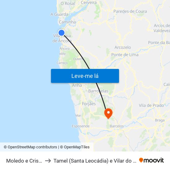 Moledo e Cristelo to Tamel (Santa Leocádia) e Vilar do Monte map