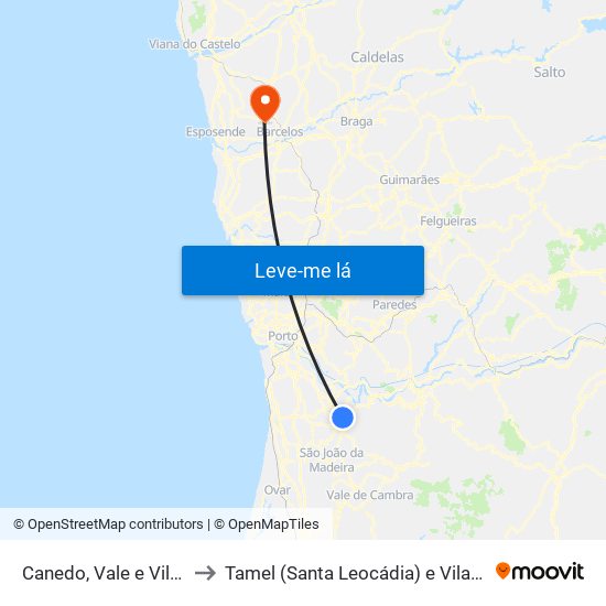 Canedo, Vale e Vila Maior to Tamel (Santa Leocádia) e Vilar do Monte map