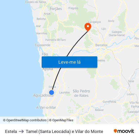 Estela to Tamel (Santa Leocádia) e Vilar do Monte map