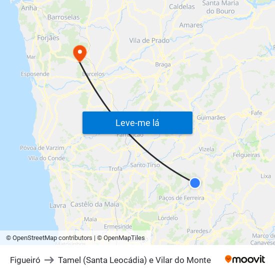 Figueiró to Tamel (Santa Leocádia) e Vilar do Monte map