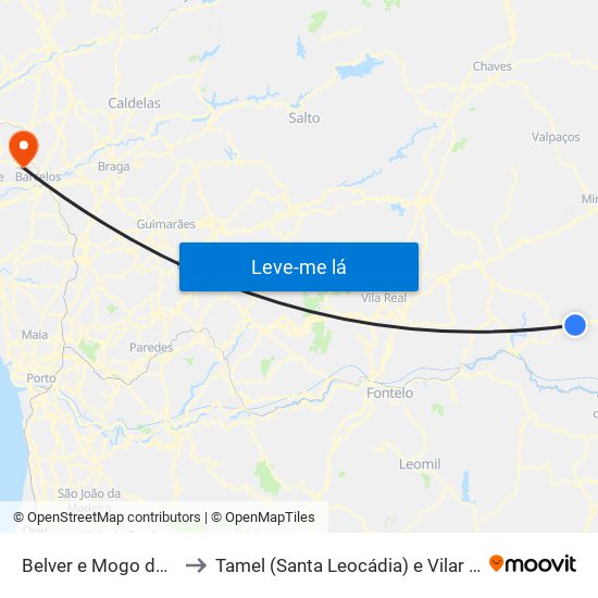 Belver e Mogo de Malta to Tamel (Santa Leocádia) e Vilar do Monte map