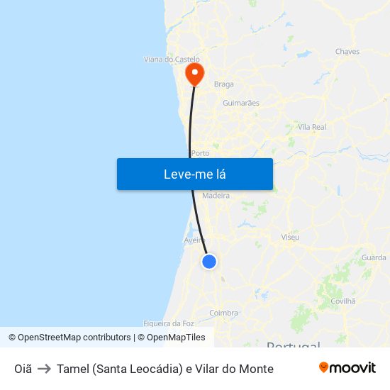 Oiã to Tamel (Santa Leocádia) e Vilar do Monte map