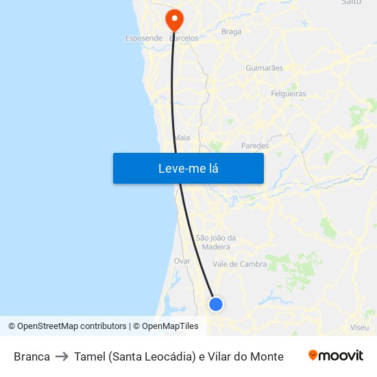 Branca to Tamel (Santa Leocádia) e Vilar do Monte map