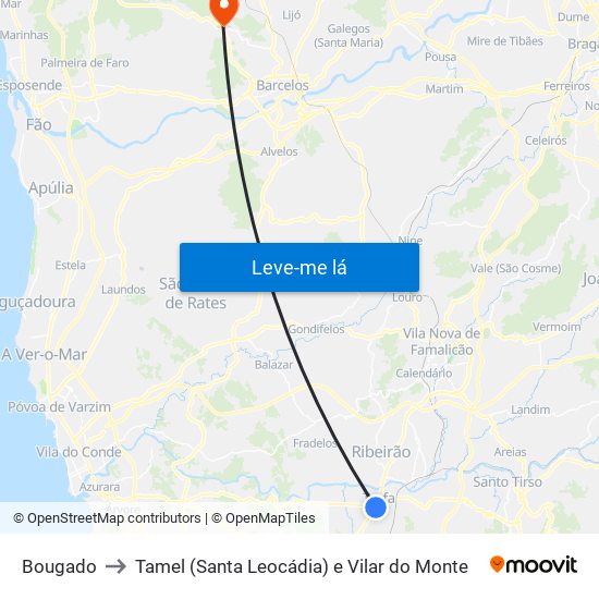 Bougado to Tamel (Santa Leocádia) e Vilar do Monte map