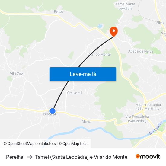 Perelhal to Tamel (Santa Leocádia) e Vilar do Monte map