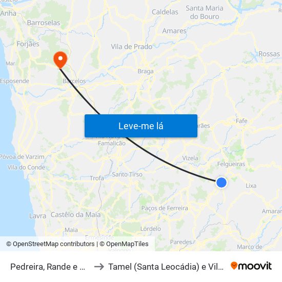 Pedreira, Rande e Sernande to Tamel (Santa Leocádia) e Vilar do Monte map