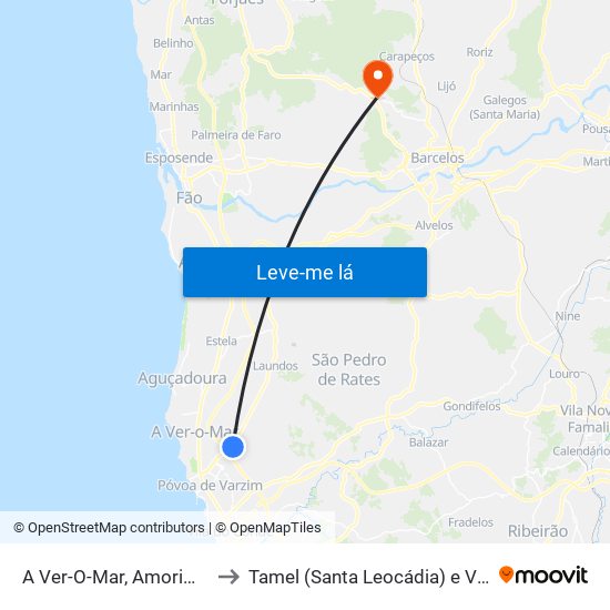 A Ver-O-Mar, Amorim e Terroso to Tamel (Santa Leocádia) e Vilar do Monte map