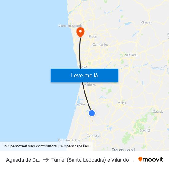 Aguada de Cima to Tamel (Santa Leocádia) e Vilar do Monte map