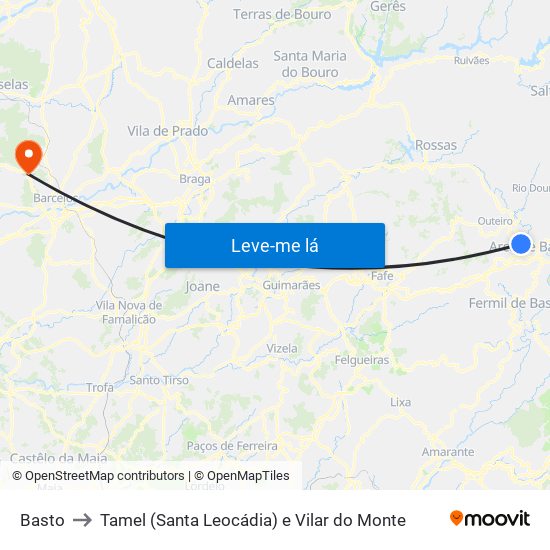 Basto to Tamel (Santa Leocádia) e Vilar do Monte map