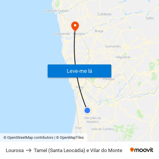 Lourosa to Tamel (Santa Leocádia) e Vilar do Monte map