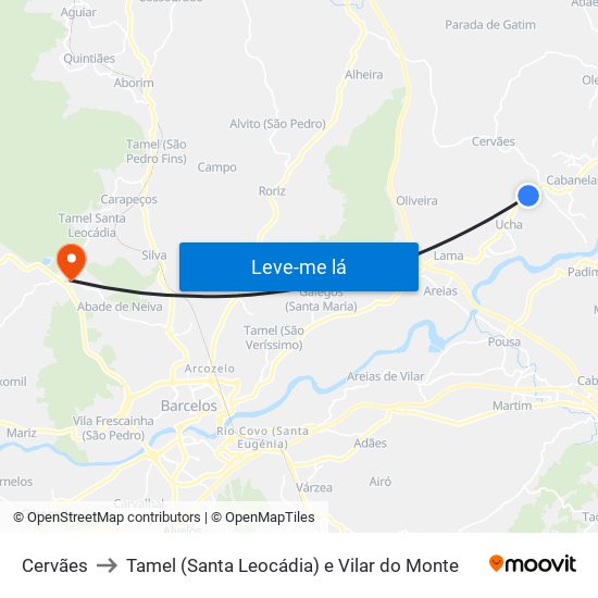 Cervães to Tamel (Santa Leocádia) e Vilar do Monte map