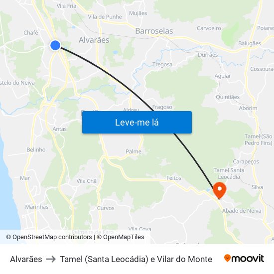 Alvarães to Tamel (Santa Leocádia) e Vilar do Monte map