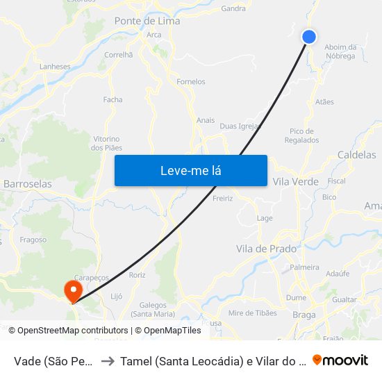 Vade (São Pedro) to Tamel (Santa Leocádia) e Vilar do Monte map