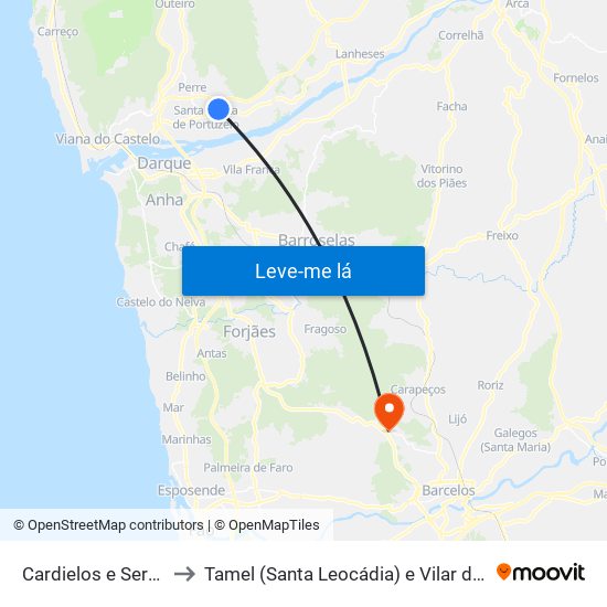 Cardielos e Serreleis to Tamel (Santa Leocádia) e Vilar do Monte map