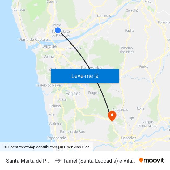 Santa Marta de Portuzelo to Tamel (Santa Leocádia) e Vilar do Monte map