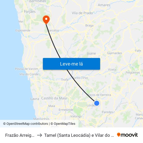 Frazão Arreigada to Tamel (Santa Leocádia) e Vilar do Monte map