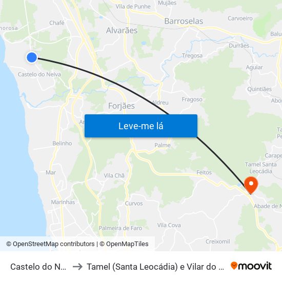 Castelo do Neiva to Tamel (Santa Leocádia) e Vilar do Monte map