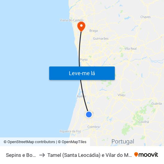 Sepins e Bolho to Tamel (Santa Leocádia) e Vilar do Monte map