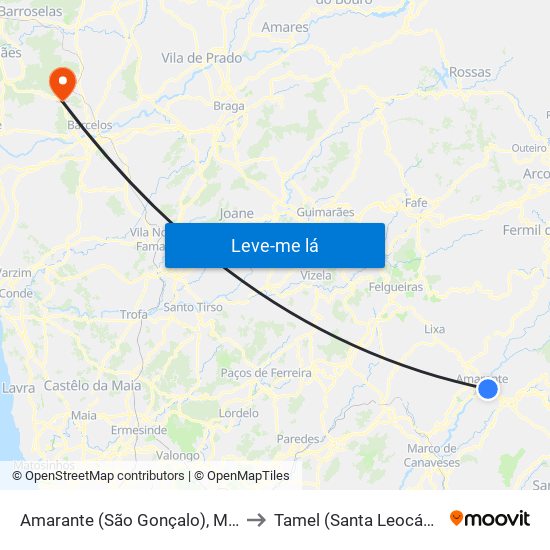 Amarante (São Gonçalo), Madalena, Cepelos e Gatão to Tamel (Santa Leocádia) e Vilar do Monte map