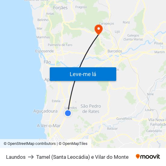 Laundos to Tamel (Santa Leocádia) e Vilar do Monte map