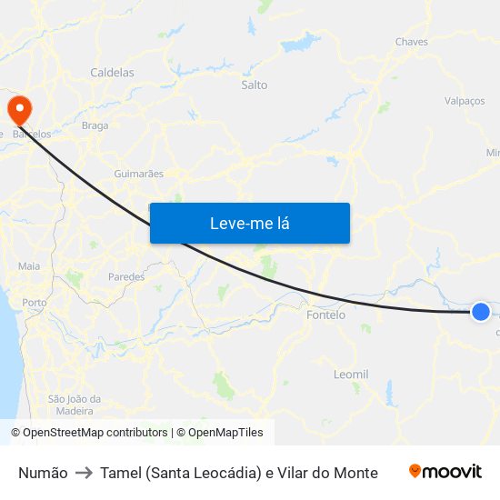 Numão to Tamel (Santa Leocádia) e Vilar do Monte map