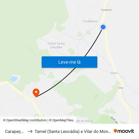 Carapeços to Tamel (Santa Leocádia) e Vilar do Monte map