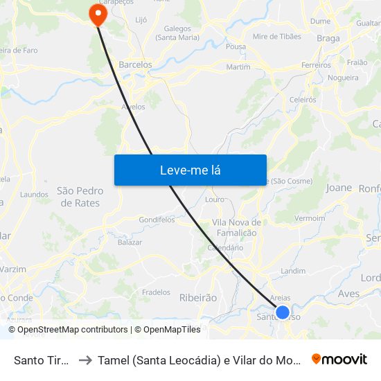 Santo Tirso to Tamel (Santa Leocádia) e Vilar do Monte map