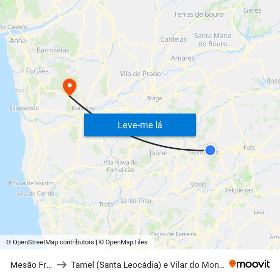 Mesão Frio to Tamel (Santa Leocádia) e Vilar do Monte map