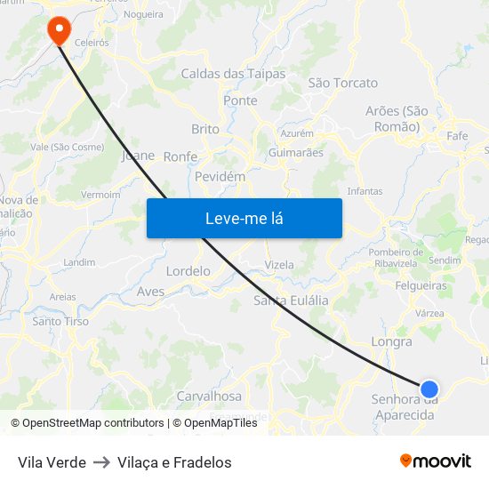 Vila Verde to Vilaça e Fradelos map