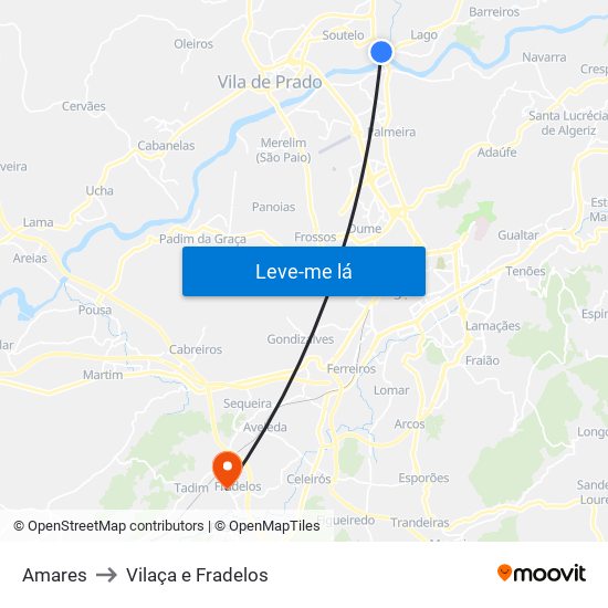 Amares to Vilaça e Fradelos map