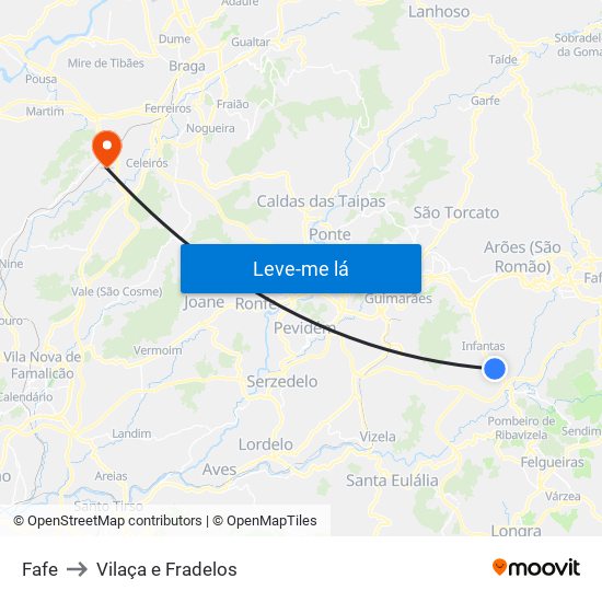 Fafe to Vilaça e Fradelos map