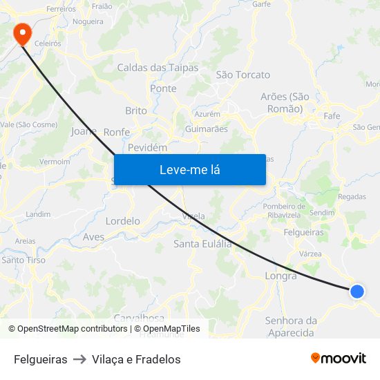 Felgueiras to Vilaça e Fradelos map