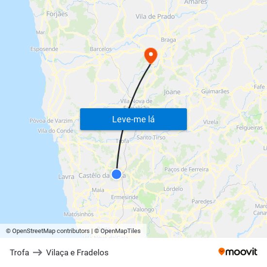 Trofa to Vilaça e Fradelos map
