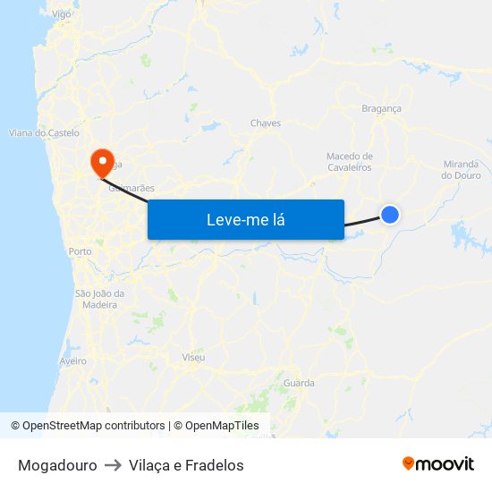 Mogadouro to Vilaça e Fradelos map