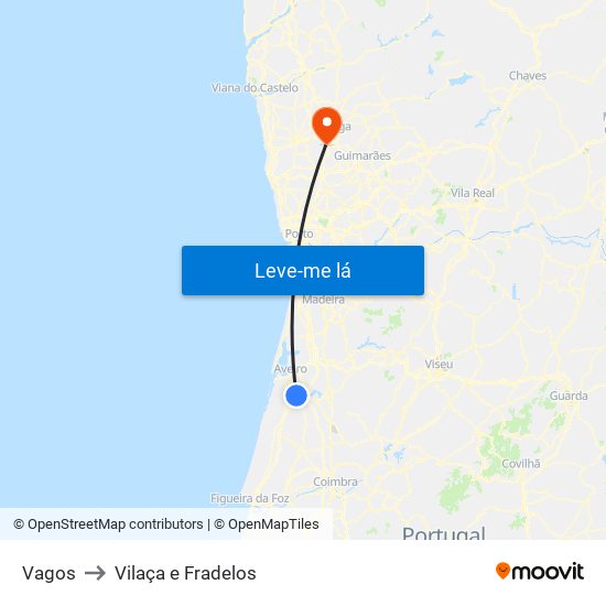 Vagos to Vilaça e Fradelos map