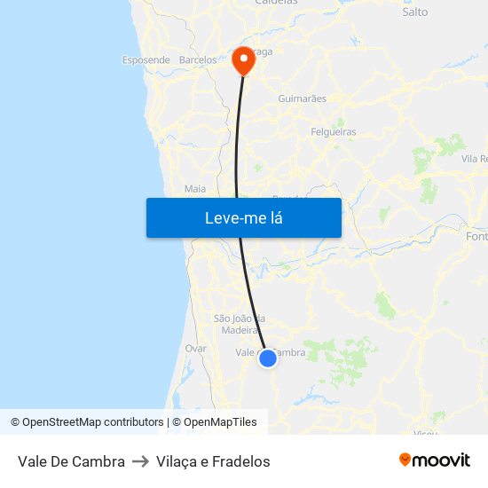 Vale De Cambra to Vilaça e Fradelos map