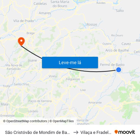 São Cristóvão de Mondim de Basto to Vilaça e Fradelos map