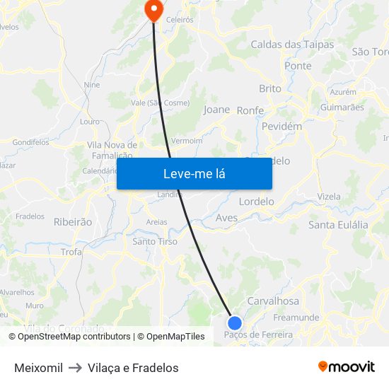 Meixomil to Vilaça e Fradelos map