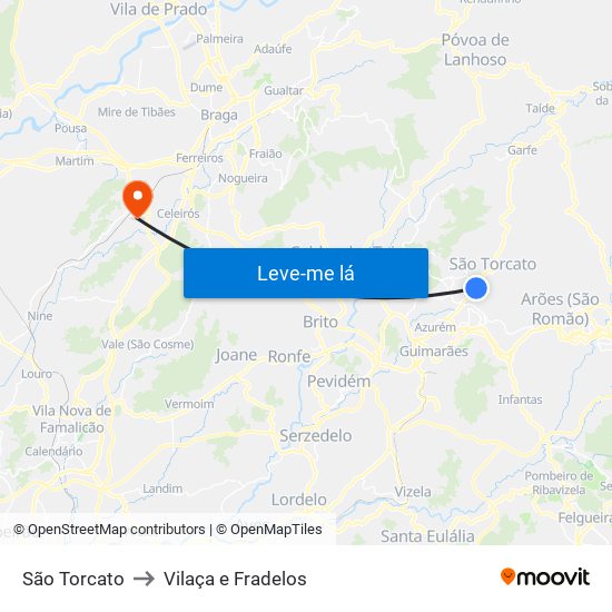 São Torcato to Vilaça e Fradelos map