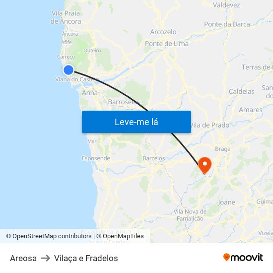 Areosa to Vilaça e Fradelos map