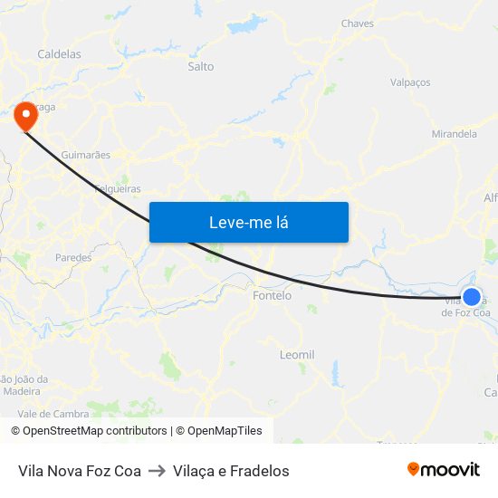 Vila Nova Foz Coa to Vilaça e Fradelos map