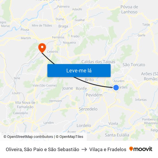 Oliveira, São Paio e São Sebastião to Vilaça e Fradelos map