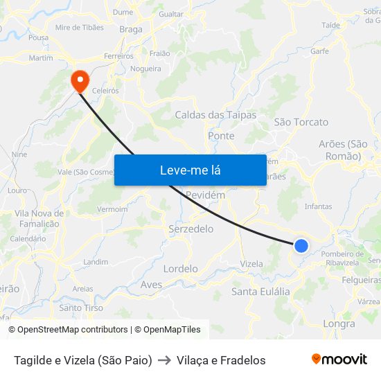 Tagilde e Vizela (São Paio) to Vilaça e Fradelos map