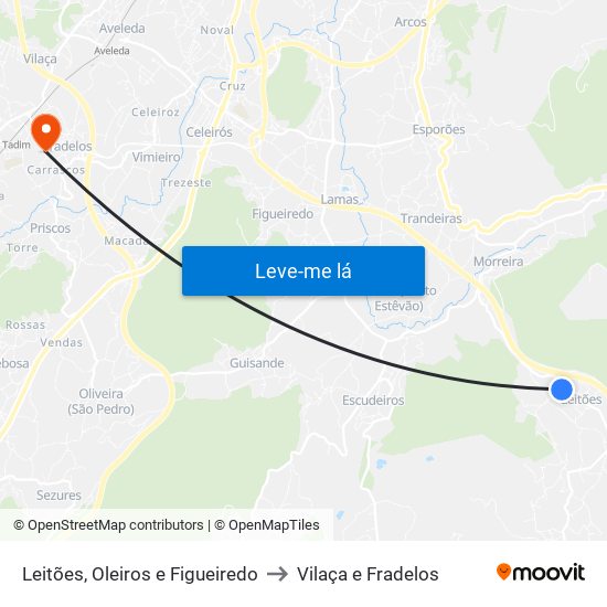 Leitões, Oleiros e Figueiredo to Vilaça e Fradelos map