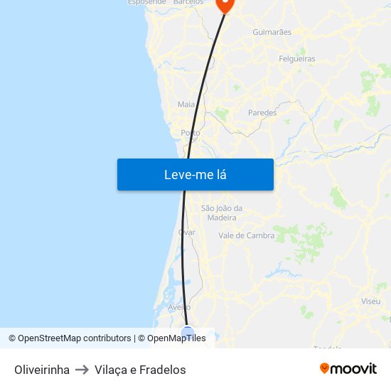 Oliveirinha to Vilaça e Fradelos map