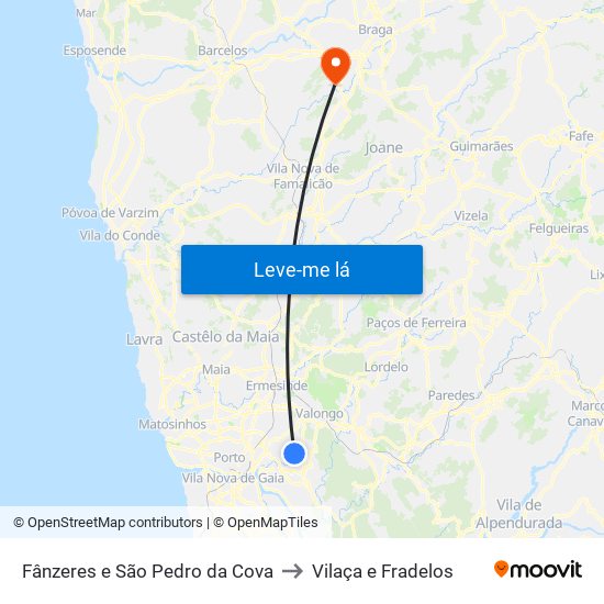 Fânzeres e São Pedro da Cova to Vilaça e Fradelos map