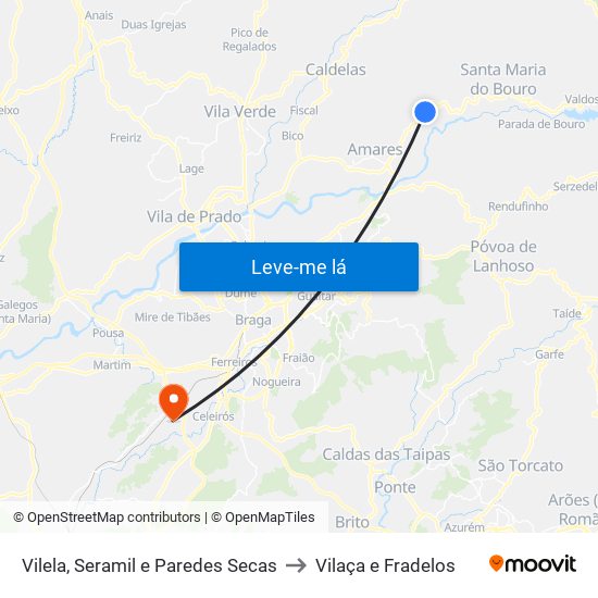 Vilela, Seramil e Paredes Secas to Vilaça e Fradelos map