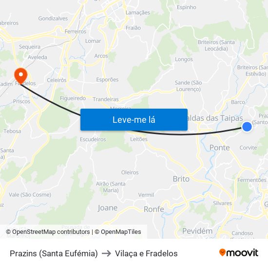 Prazins (Santa Eufémia) to Vilaça e Fradelos map